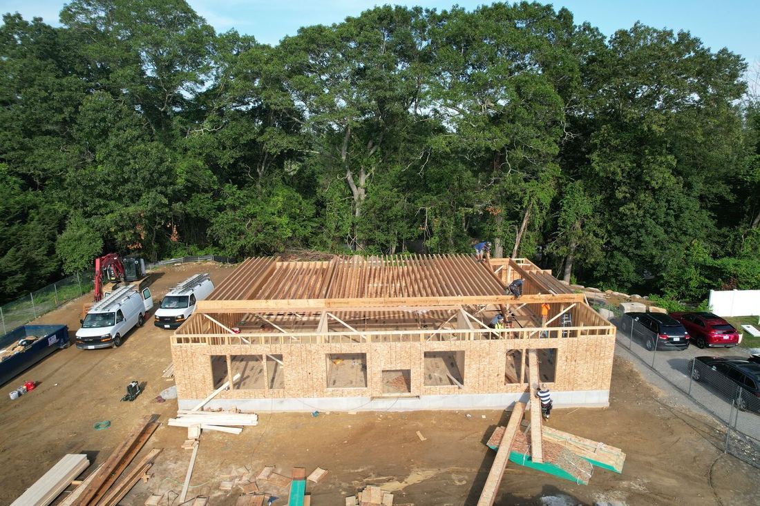 Drone survey of empty commercial roof, East Greenwich RI, July 2025